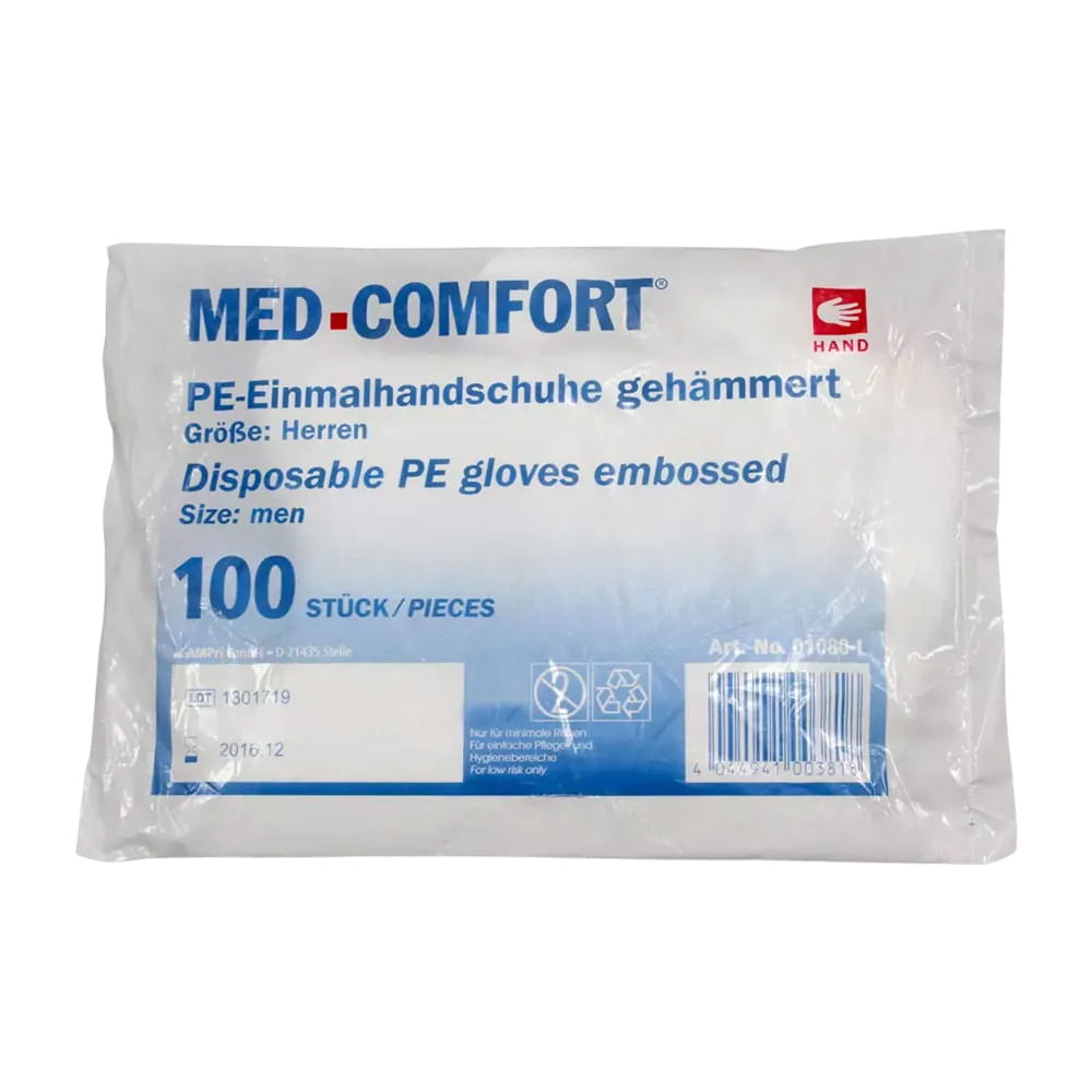 PE Handschuh, transparent, milchig, Größe L, gehämmert, Med-Comfort