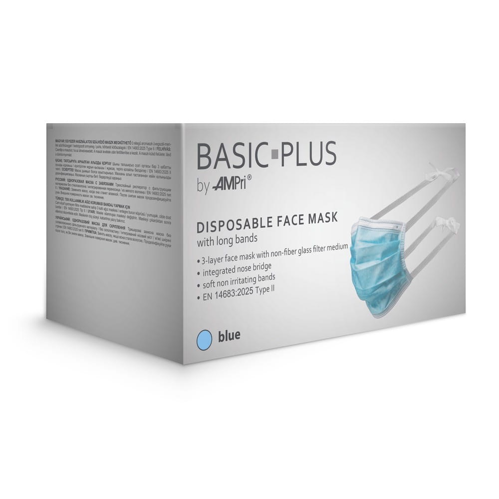 OP Maske zum Binden, blau, 3-lagig, Typ II, Basic-Plus